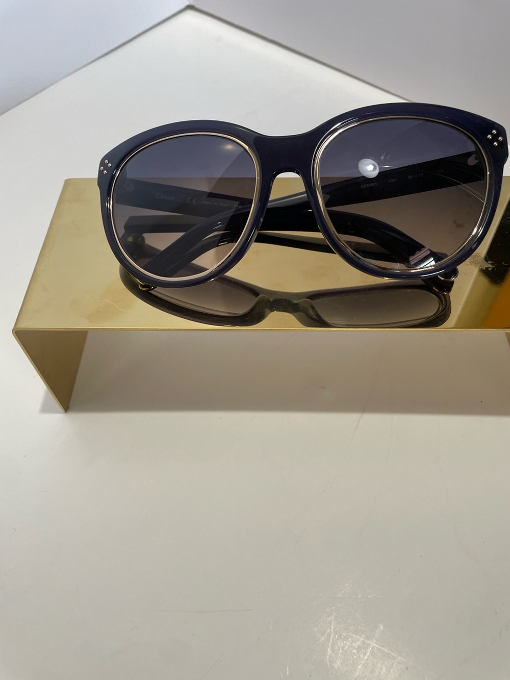 CHLOE CE690S 424 56mm Blue Gold Oversized Cat Eye Sunglasses Italy